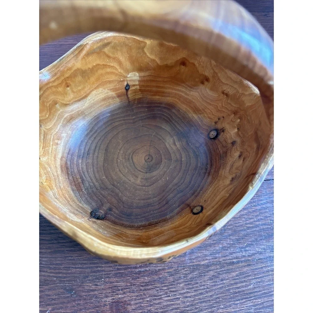 Hand Carved Burl Wood Basket Bowl Knotted Centerpiece 8x8x7 Farmhouse Primitive